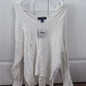 Forever 21 White V-Neck Cable Knit Sweater